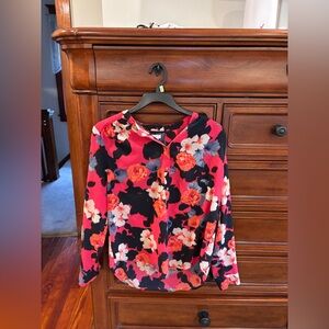J.Crew Floral Blouse | Size Medium | Pink & Black with Red Flowers
